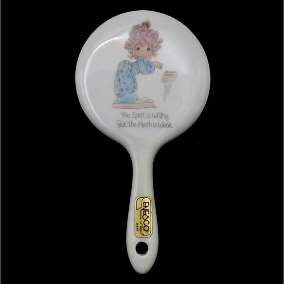Vintage Precious Moments Handheld Porcelain Mirror Enesco Japan 1985 Sam Butcher - Picture 1 of 6